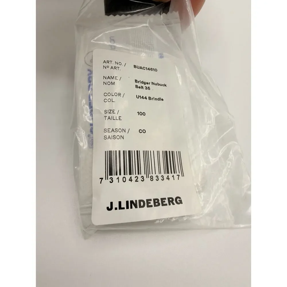J Lindeberg Mens Bridger Nubuck Leather Belt 35 Sz 100 Brindle Brown Gray New